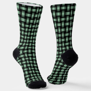 Green Black Weave Pattern Socks
