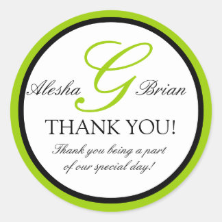Green Black Wedding Favour Thank You Stickers
