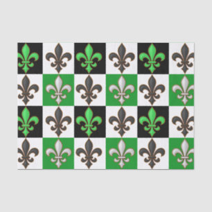Green Black White Checkered Fleur-de-lis Design  Tissue Paper