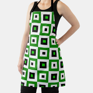Green Black White Checkered Squares Pattern Apron