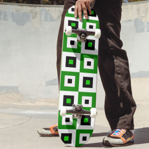 Green Black White Checkered Squares Pattern Skateboard