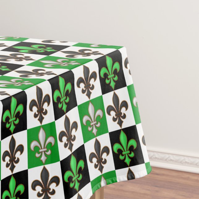 Green Black White Chequered Fleur-de-lis Design  Tablecloth (Creator Uploaded)