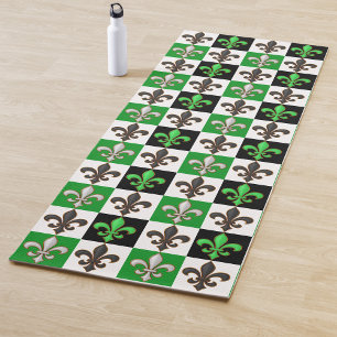 Green Black White Chequered Fleur-de-lis Design  Yoga Mat