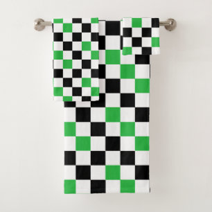 Green Black White Chequered Pattern Design Bath Towel Set