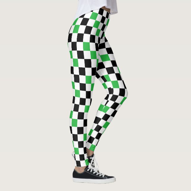 Green Black White Chequered Pattern Design  Leggings (Right)