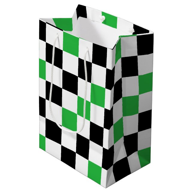 Green Black White Chequered Pattern Design  Medium Gift Bag (Front Angled)