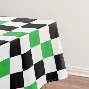 Green Black White Chequered Pattern Design  Tablecloth