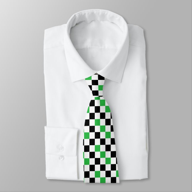 Green Black White Chequered Pattern Design  Tie (Tied)