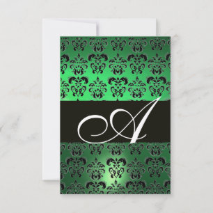 GREEN BLACK  WHITE DAMASK MONOGRAM INVITATION