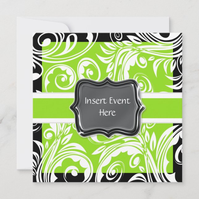 Green black white engagement wedding invitation (Front)