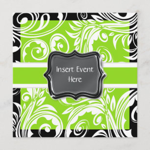 Green black white engagement wedding invitation
