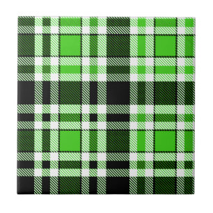 Green Black White Flannel Tartan Pattern Design Ceramic Tile