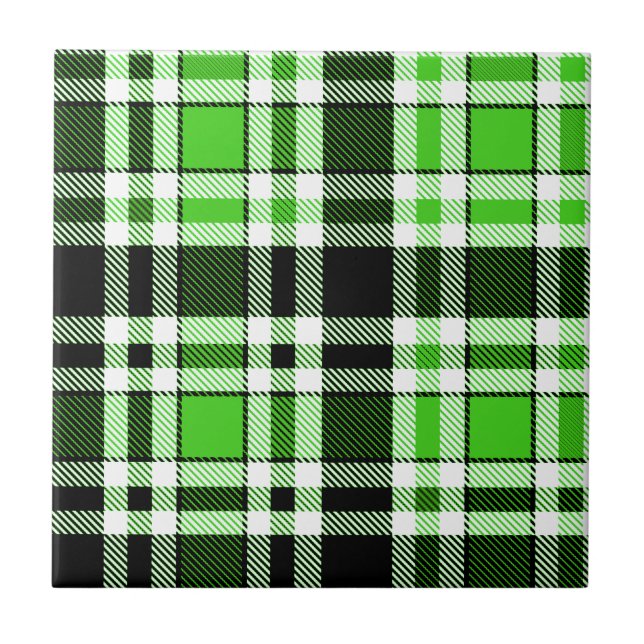 Green Black White Flannel Tartan Pattern Design  Ceramic Tile (Front)