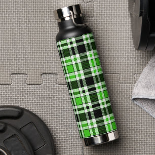 Green Black White Flannel Tartan Pattern Design Water Bottle