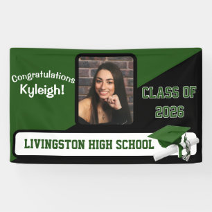 Green, Black, & White Graduation Banner