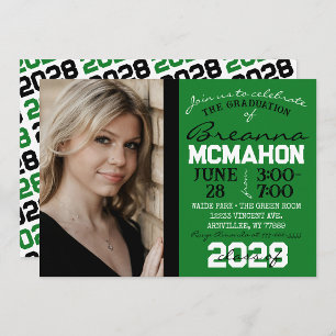 Green, Black & White Graduation Photo Invitation