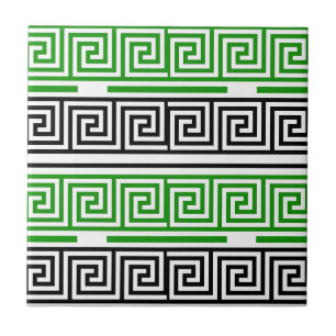 Green Black White Greek Key Fret Pattern Design Ceramic Tile