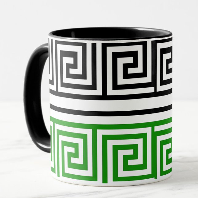 Green Black White Greek Key Fret Pattern Design  Mug (Creator Uploaded)