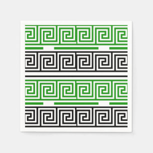 Green Black White Greek Key Fret Pattern Design Napkin