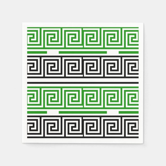 Green Black White Greek Key Fret Pattern Design  Napkin (Front)