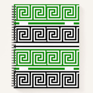 Green Black White Greek Key Fret Pattern Design  Notebook