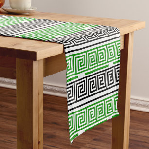 Green Black White Greek Key Fret Pattern Design  Short Table Runner