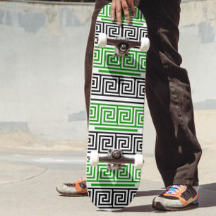 Green Black White Greek Key Fret Pattern Design Skateboard