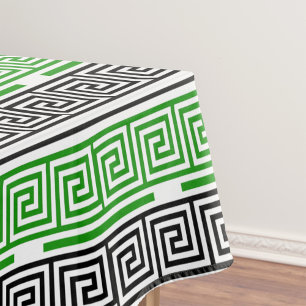 Green Black White Greek Key Fret Pattern Design Tablecloth