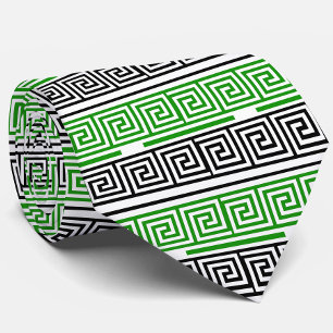 Green Black White Greek Key Fret Pattern Design Tie