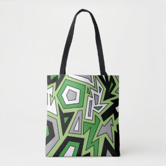 Green Black White Grey Aro Geometric Abstract Tote Bag