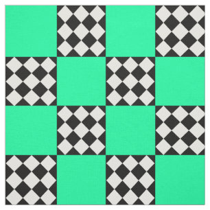 Green Black White Harlequin Square Shape Textile Fabric