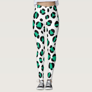 Green Black White Leopard Animal Print Leggings