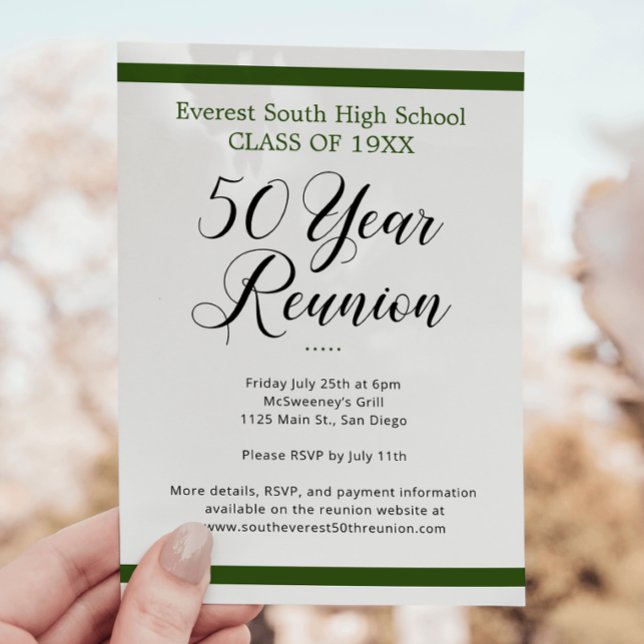 Green Black White Minimalist 50 Year Class Reunion Invitation (Creator Uploaded)