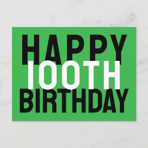 Green Black White Modern Bold Happy 100th Birthday Postcard