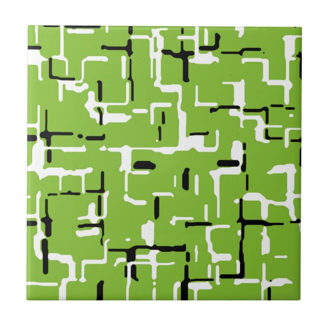 Green Black White Modern Pattern Ceramic Tile (Front)