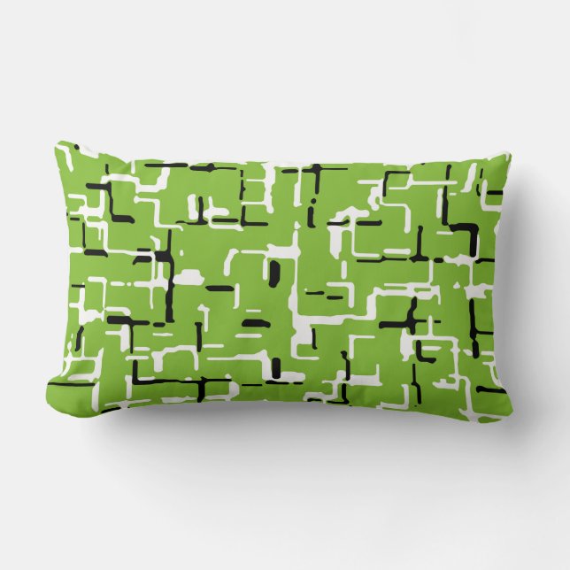 Green Black White Modern Pattern Lumbar Cushion (Front)