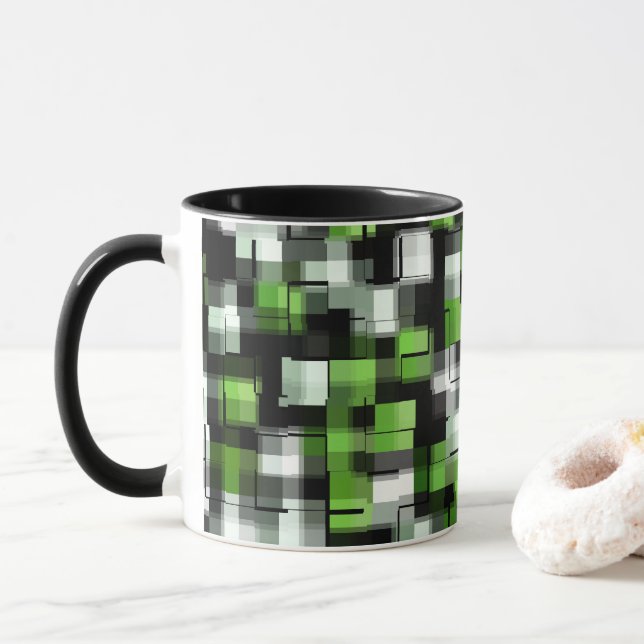 Green Black White Modern Pattern Mug (With Donut)