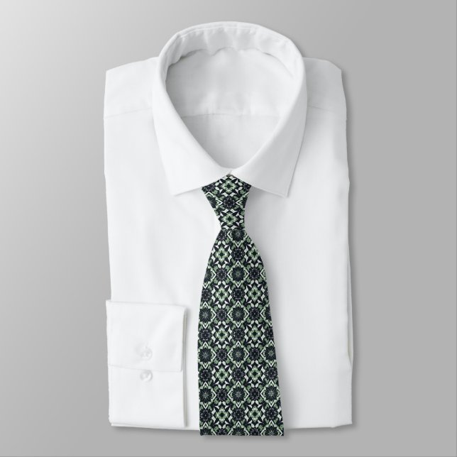 Green, Black & White Moroccan Pattern  Tie (Tied)