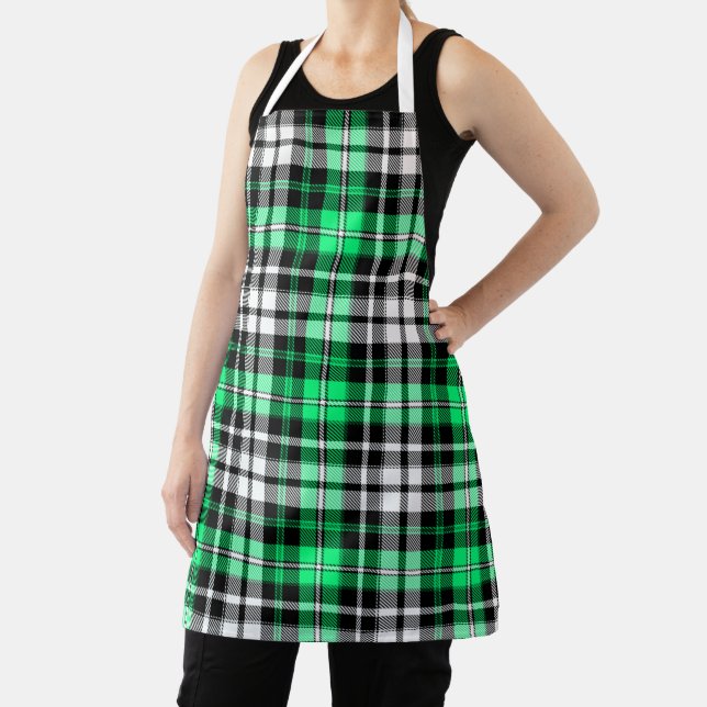 Green Black White Plaid Tartan Pattern Design  Apron (Insitu)
