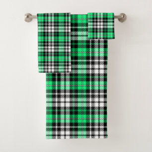 Green Black White Plaid Tartan Pattern Design Bath Towel Set