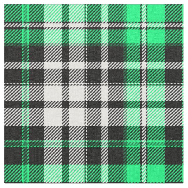 Green Black White Plaid Tartan Pattern Design  Fabric (Close Up)