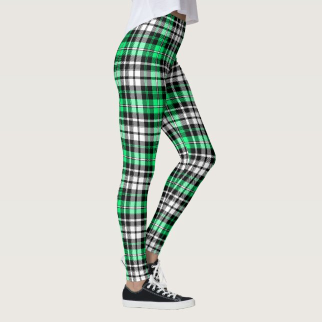 Green Black White Plaid Tartan Pattern Design  Leggings (Right)