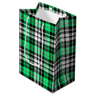 Green Black White Plaid Tartan Pattern Design Medium Gift Bag