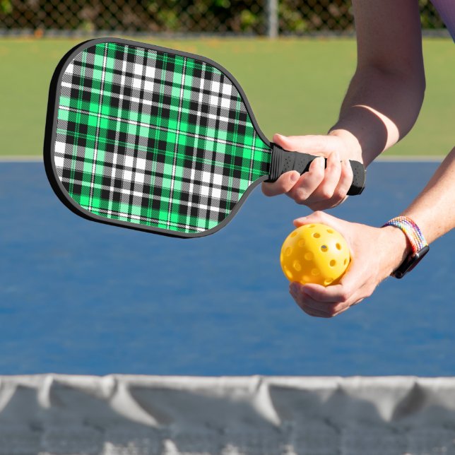 Green Black White Plaid Tartan Pattern Design  Pickleball Paddle (Insitu)