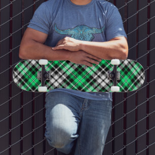 Green Black White Plaid Tartan Pattern Design  Skateboard