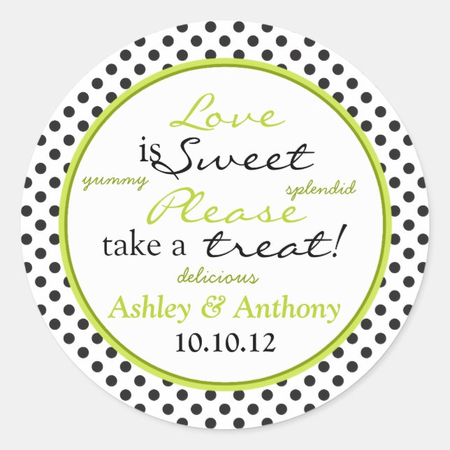 Green Black White Polka Dot Candy Buffet Stickers (Front)