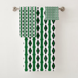 Green Black white Ribbon-like loops Bath Towel Set