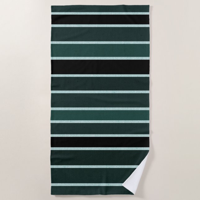 Green, Black & White Stripes Beach Towel (Front)