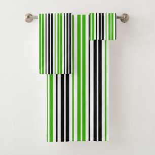 Green Black White Stripes Pattern Design  Bath Towel Set