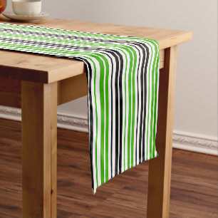 Green Black White Stripes Pattern Design Short Table Runner